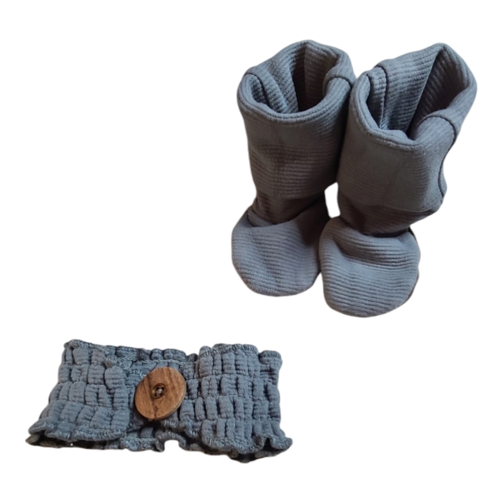 L'ovedbaby Organic Corduroy Headband 0-12m & Bootie  Moonstone 6-12m